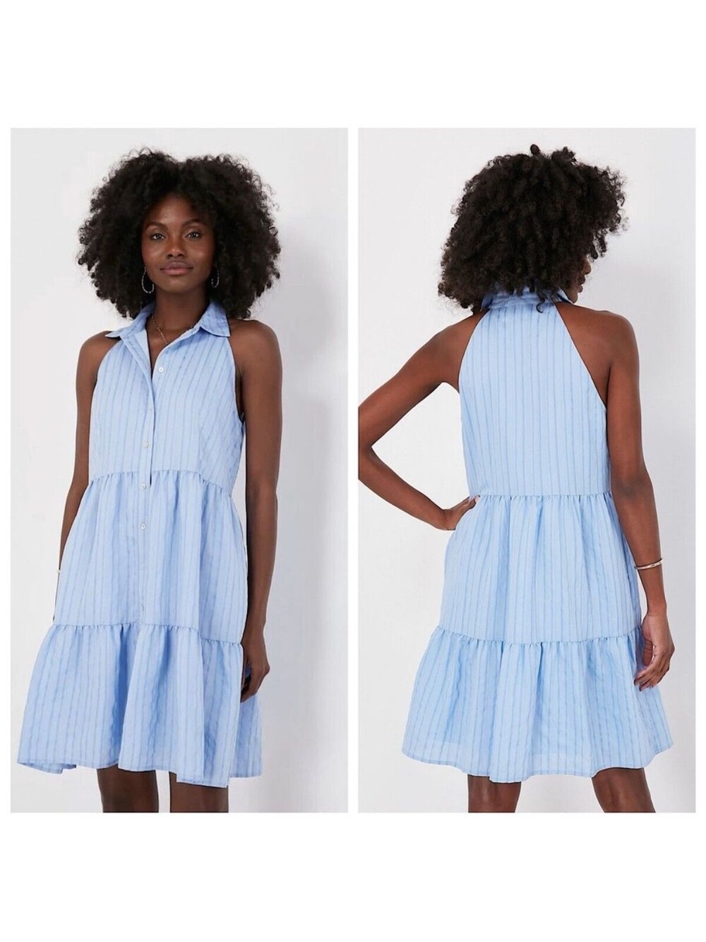 Pomander Place Sailor Dress in Blue Seersucker Size Large